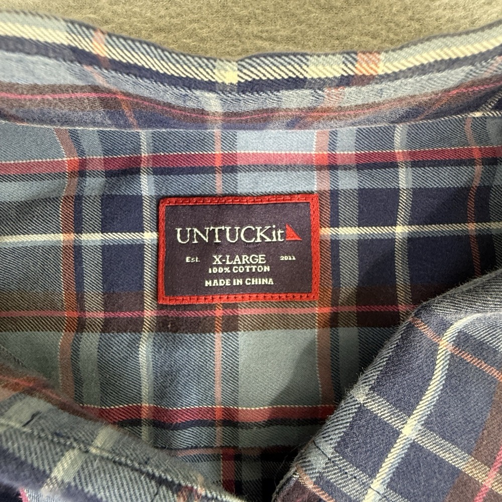 Untuckit Shirt Mens XL Blue Plaid Slim Fit Wrinkle Free Cotton Casual - Picture 5 of 5